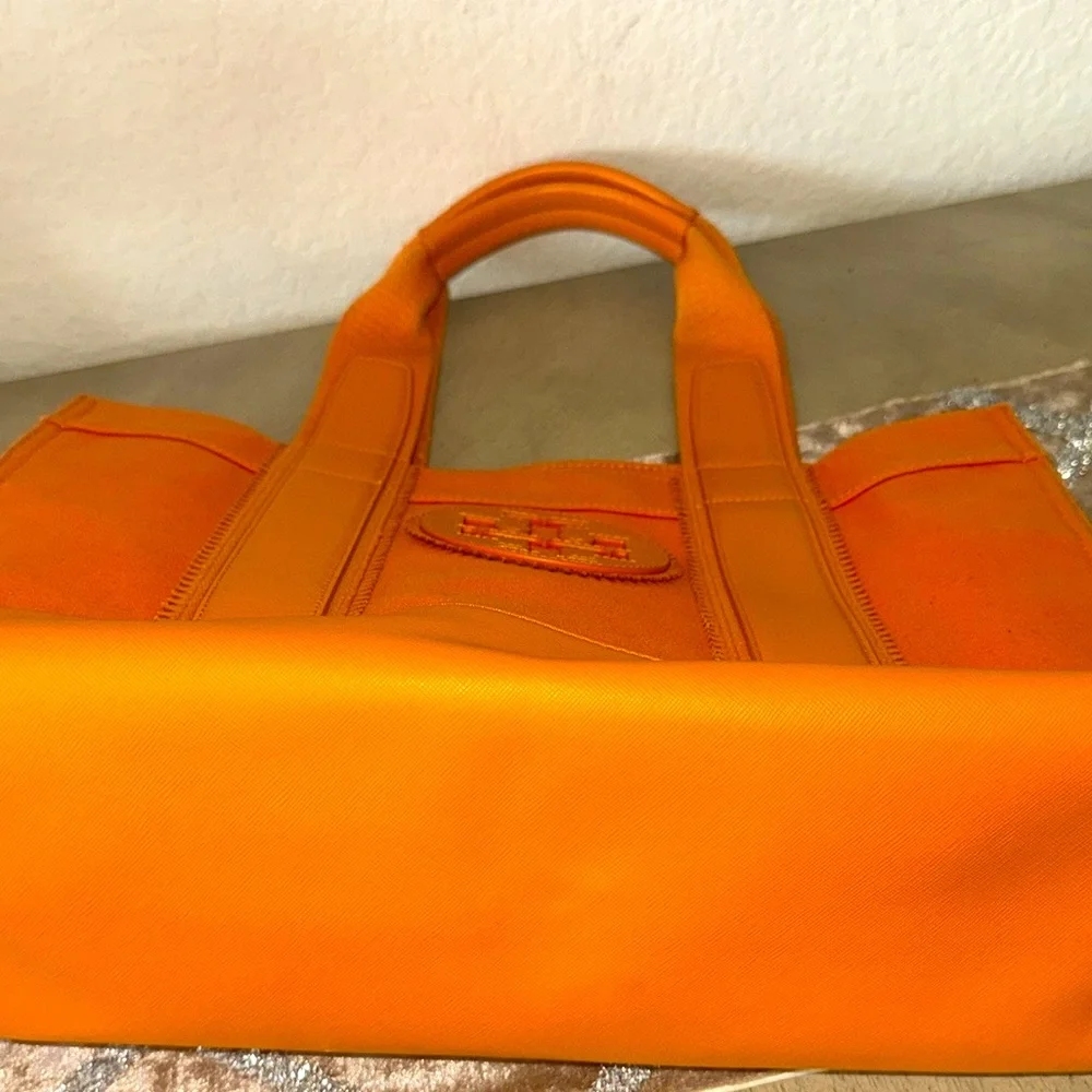 Tory Burch Ella Tote Bag Orange Medium Size